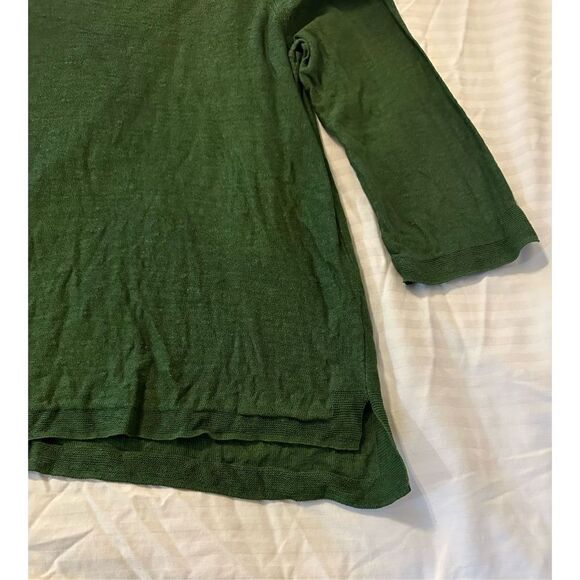 J. Jill Womens Sweater Soft Knit Hi Low Quarter Sleeve Linen Army Green small - Picture 3 of 8